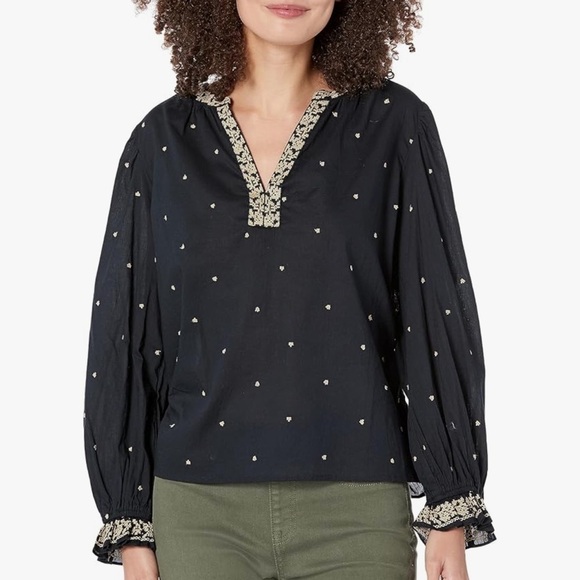 Velvet Tops - $169 Velvet by Graham & Spencer Ania Embroidered Boho Top size XS black Vneck